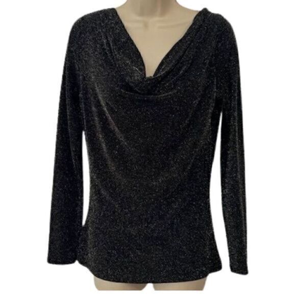 Michael Kors Gorgeous Black Long Sleeve Sparkly Top. Drop Neck. Size XS - Picture 2 of 6